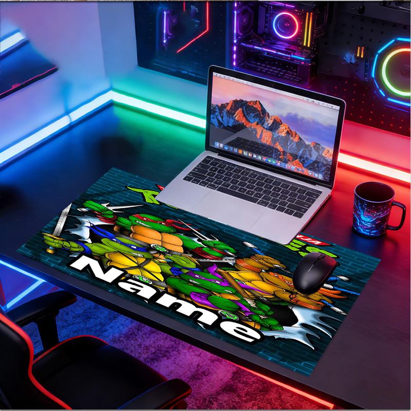 Custom Name Personalized Teenage Mutant Ninja Turtles Pattern Mousepad, Laptop PC Desk Mat, Decorative Desk Mat for Home Keyboard Pad Gift