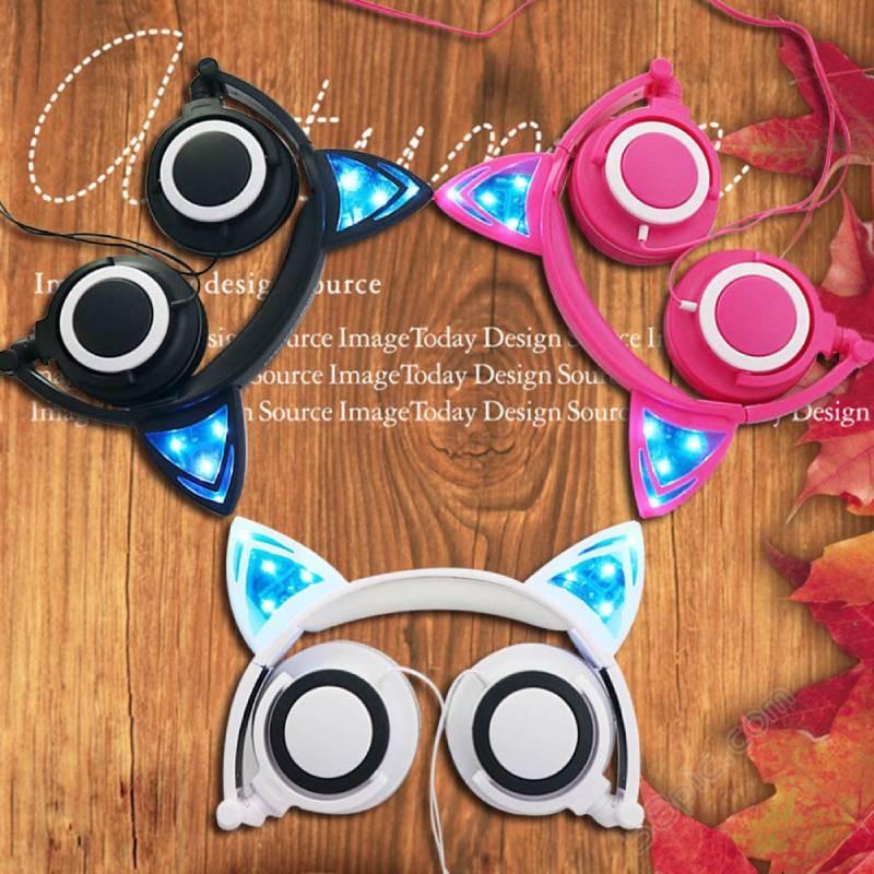 Игровые светодиодные наушники с микрофоном Серия "Кошачьи ушки" для подростков и киберспортсменов