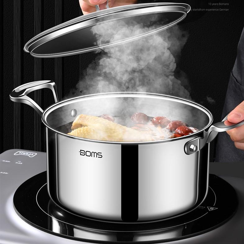 316L Stainless Steel Milk Pan Saucepan with Lid Cookware,Multipurpose Soup Pot Small Cooking Pot Pan with Wooden Handle