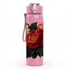 1PC Red Peony Rose Flower Cluster 750ml Color Plastic Sports Water Bottle Leakproof Flip Straw Lid For Sports Office Home Use