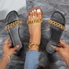 Women Slippers Summer NEW Fashion Metal Chain Flat with Non-slip Wear Resistant Fashion Ladies Beach Slippers