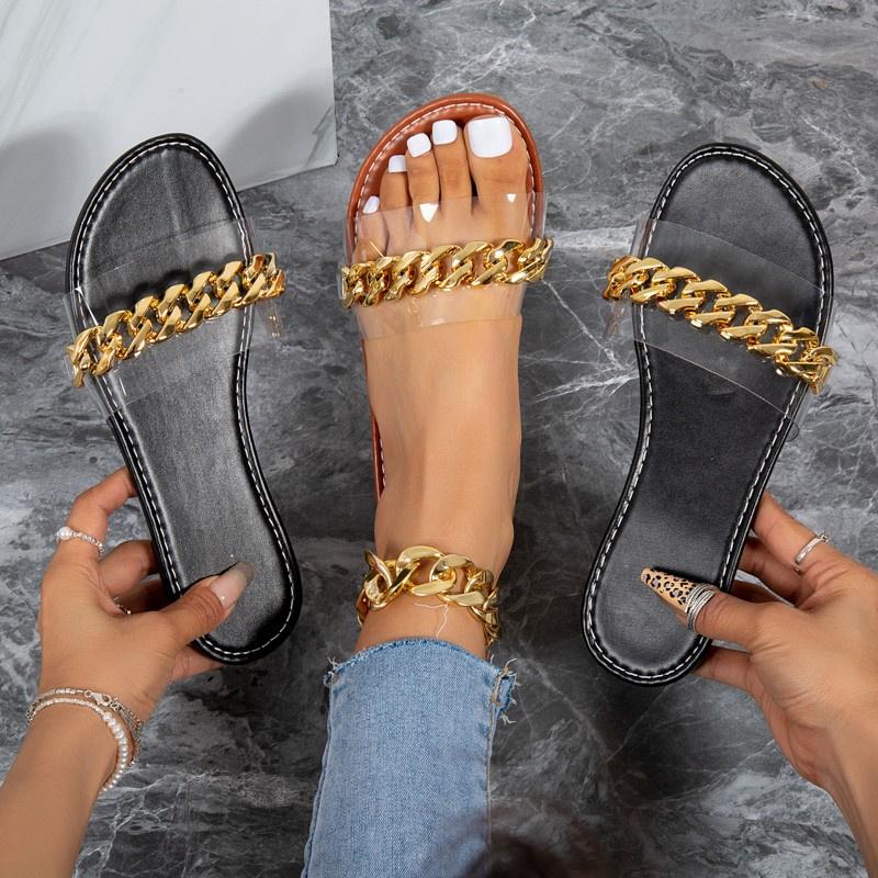 Женские тапочки, летние новые модные нескользящие износостойкие модные женские пляжные тапочки на плоской подошве с металлической цепочкой