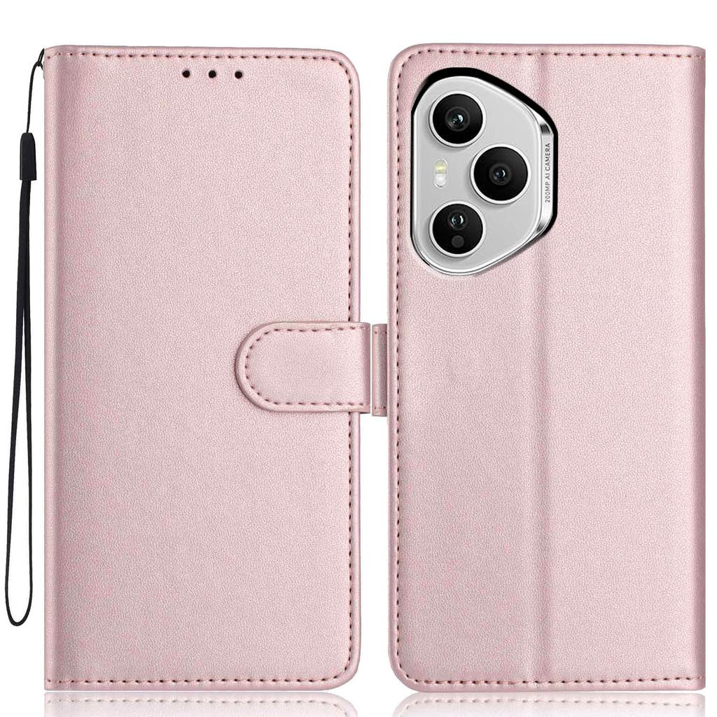 For Honor 400 Pro 5G (Global) Wallet Case with Strap/Multiple Card Slots Solid Color Leather Stand Phone Cover