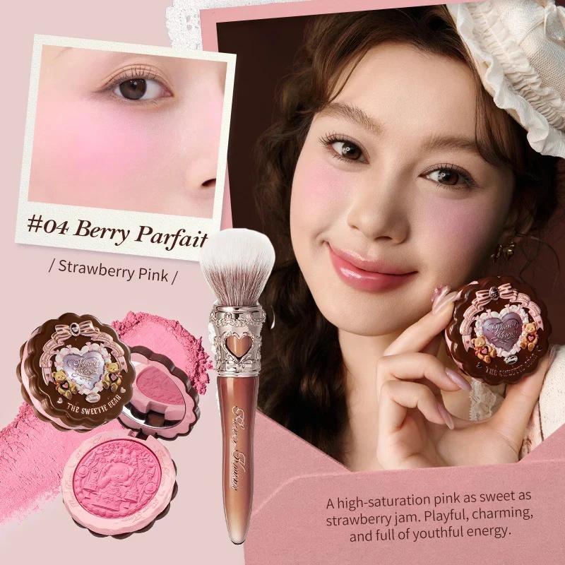 Flowerknows THE SWEETIE BEAR Пудра-румяна Шелковистые сатиновые румяна для скул Контуринг лица Для естественного матового финиша Палитра для контуринга
