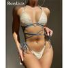 New Wrap Around Halter Wrinkled Bikini Women Swimwear Female Swimsuit Two-pieces Bikini Set Bather Bathing Suit Swim Lady