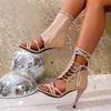Stiletto Banquet Sandals Summer New Round Toe Open Toe Front Strappy Side Zipper Non-Slip Pump Shoes