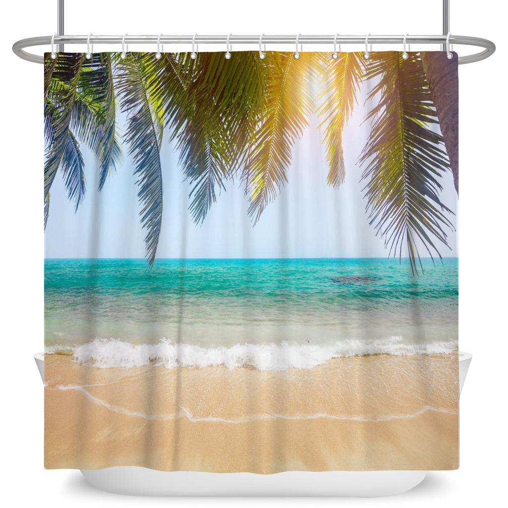 Tropical Starfish Shower Curtain with Hooks Waterproof Polyester Bathroom Curtain Ocean Beach Design Easy Clean Bathtub Curtains