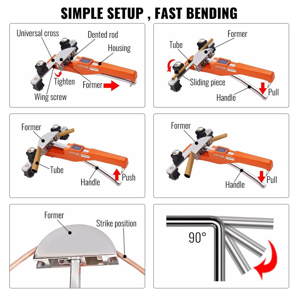 Pipe Tube Bender, 1/4"-7/8" Ratcheting Tubing Benders, 90° Forward/Reverse Pipes Bending Tools with 7 Dies for HVAC Air Conditioning Refrigerator