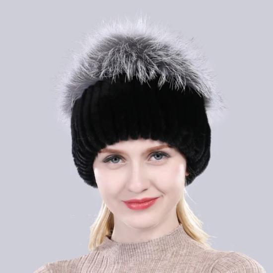 Новая уличная хорошая эластичная шапка из натурального кроличьего меха рекс женская зимняя вязаная шапка из натурального меха чернобурки женская шапка из натурального меха