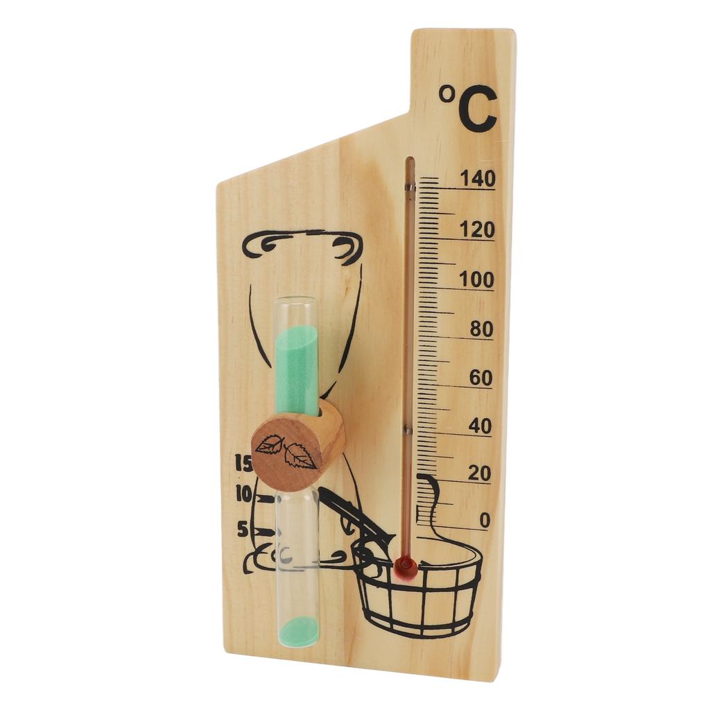 Sauna Thermometer Hourglass 15 Minute Sand Timer Golden Wood 0 To 140 Celsius Degree Temperature