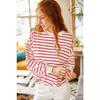 Women's White Black Striped Basic Soft Textured Loose Sweatshirt Swt-19000457