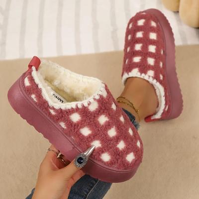 Мода 2025 Зимние Снежные Сапоги Женские Толстая Подошва Теплые Уличные Холщовые Клетчатые Декоративные Ботинки на Шнуровке Круглый Носок Удобные Сапоги Женские