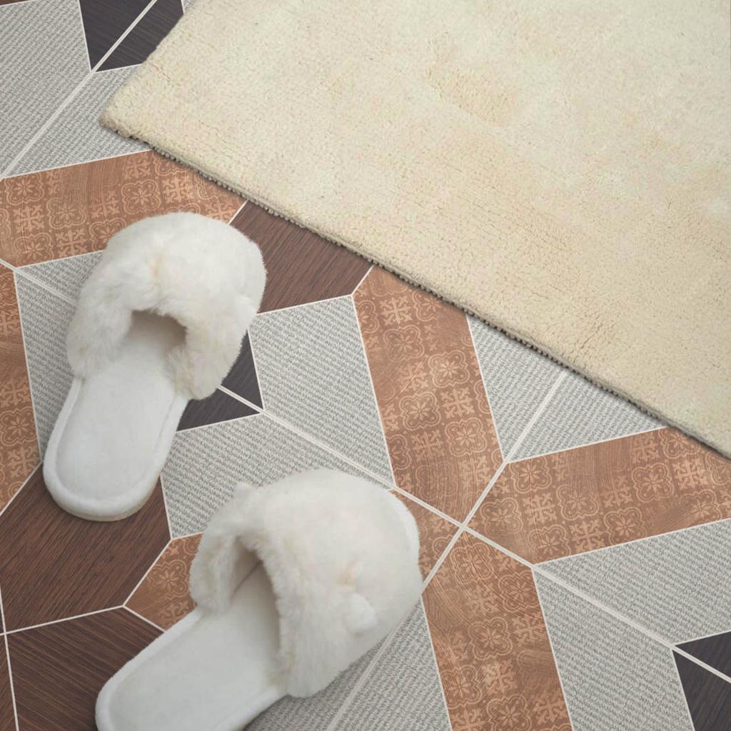 Pack of Self-Adhesive PVC Tiles Geometric Pattern with Motif 4x50x50 cm