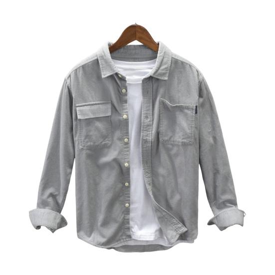 Весенняя мужская рубашка-карго, однобортная, свободная, однотонная, с длинными рукавами, нагрудными карманами, кардиган с отложным воротником, мягкая дышащая вельветовая рубашка, пальто