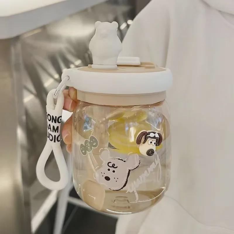 Корейский большой емкости двойной пластиковый стакан для питья с ложкой для размешивания - детский дизайн против падения с большим животом