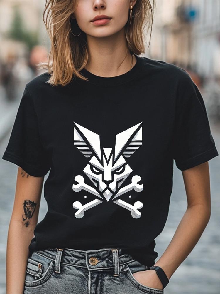 Mechanical Bunny Skull T-Shirt White Crossbones Design Edgy Streetwear Tee Unisex T-Shirt