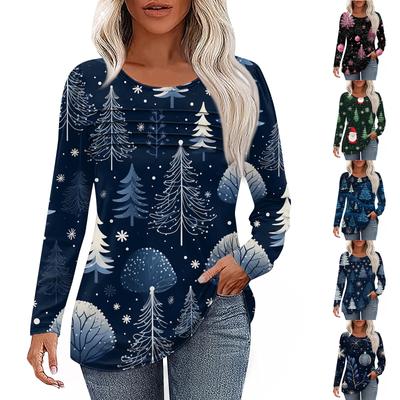 Женская футболка с принтом, длинный рукав, повседневная, выходного дня, модная, базовая, с круглым вырезом, обычная, топ