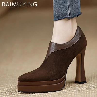 Супер высокие каблуки женские ботильоны на платформе с острым носком замшевые сексуальные туфли 2025 года трендовые модные туфли-лодочки Челси зимние Botas De Mujer