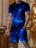 Male Casual Suit Fashion Summer Print T-shirt + Shorts 2 Piece Set O Neck Men's Sportswear Streetwear Tracksuit Men