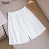 Women Solid Color Elastic Waist Shorts Drawstring Wide Leg Pants Summer Cotton Linen Beach Shorts
