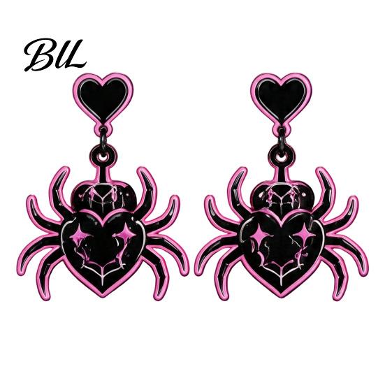 Niche Dark Style Earrings 1 Pair Halloween Theme Acrylic for Women, Gothic Pink Spider Cool Girl Fashion Jewelry Dangle Drop Earrings, Spooky Holiday