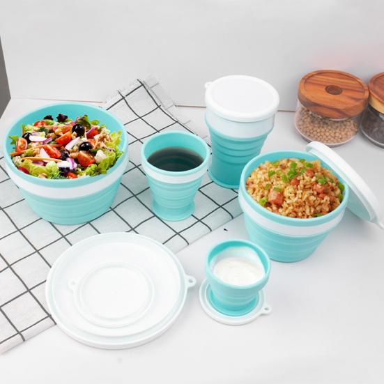 Silicone Collapsible Travel Cup Set 550/350/200/100/950ML Folding Camping Cup Bowl Expandable Drinking Cup