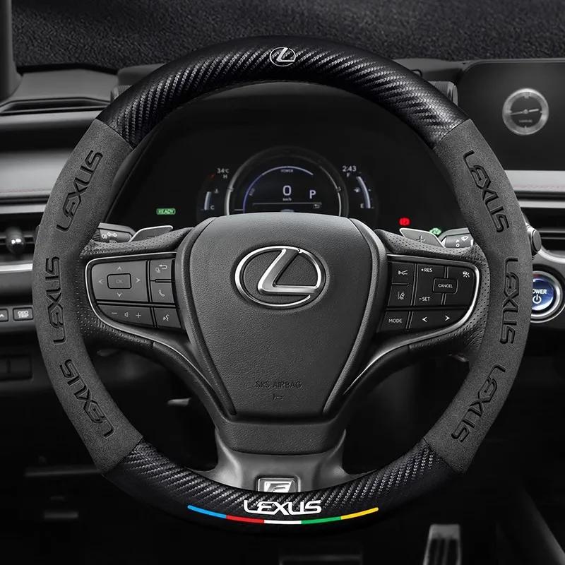 AAPB1 Car Carbon Fiber Suede Steering Wheel Cover For Lexus ES200 ES260 ES300 RX300 LS500h GS300 IS250 IS300 CT200h LX570 GX NX UX RZ