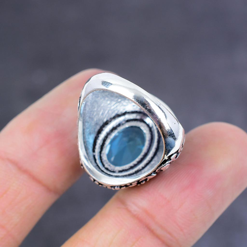 Blue Topaz Gemstone 925 Sterling Silver Jewelry Ring Size 8 Gift For Her