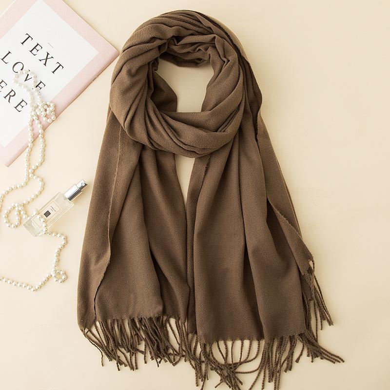 2025 New Autumn/Winter Women'S 18 Solid Color Imitation Cashmere Scarf, Single Color Thickened Warm Shawl