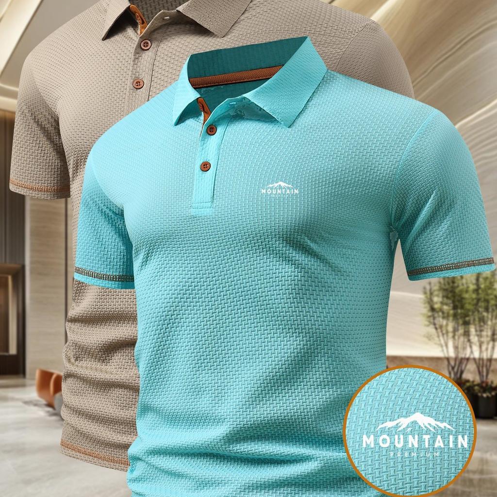 Men'S 2pcs Waffle Polo Shirt Set, Summer Breathable Short Sleeve Business Commute Office Golf Sports Casual Daily Collared T-Shirt.