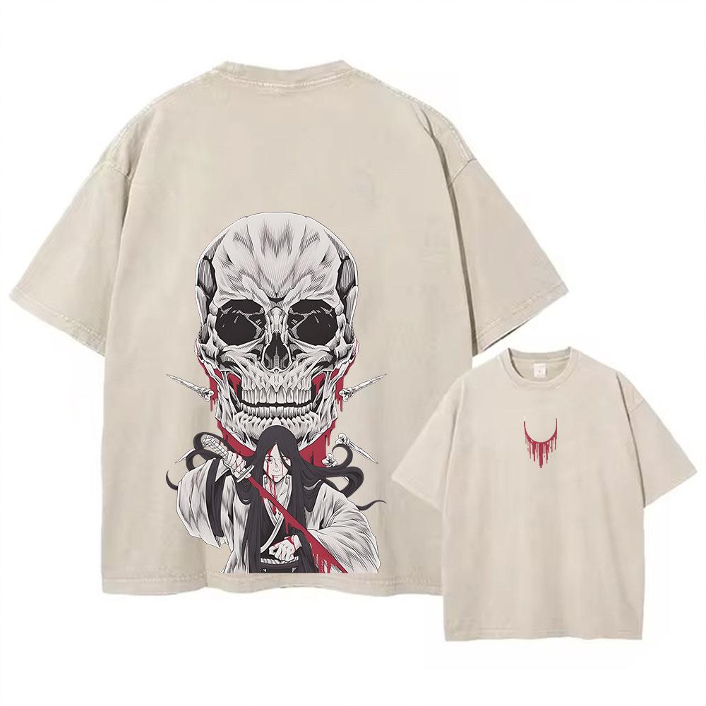 Washed Tshirts YK Summer Unisex Women Anime Bleach Print Tshirt Casual Cotoon Punk Gothic Vintage Hip Hop Top Tee