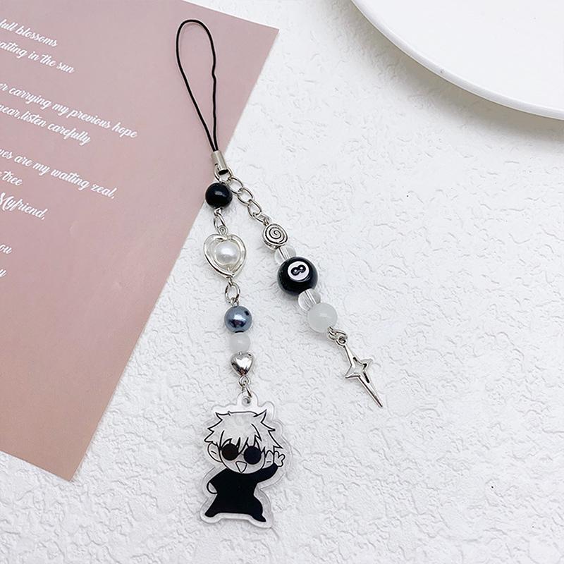 Творческий аниме Gojo Geto телефон шнурок Y2K черный бисер крест телефон цепочка мобильный телефон талисман для фанатов подарки