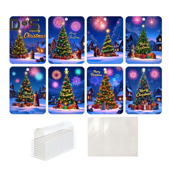 8 шт. Рождественская открытка Подвеска Рождественский кошелек Карты Двусторонняя лента Рождественская елка Печать Держатель для денег Украшение Зажим для денег Украшение