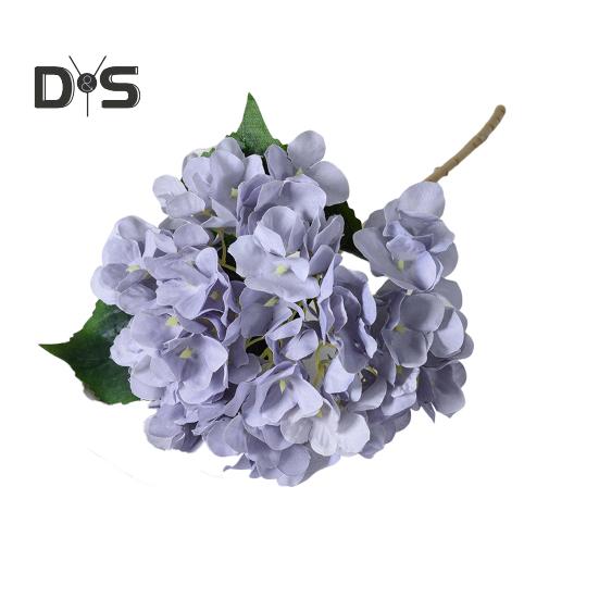 Artificial Hydrangea with Green Leaves Stem Realistic Fake Flower Wedding Home Office Table Centerpiece Faux Floral Branch Flower Arrangement