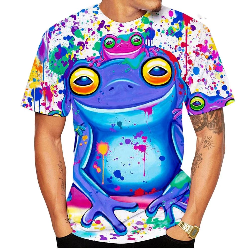 Cute Frog 3D Printing T Shirt Man Summer Fashion O-Neck Short Sleeve Oversized Top Casual Tee Loose Streetwear Unisex Clothing