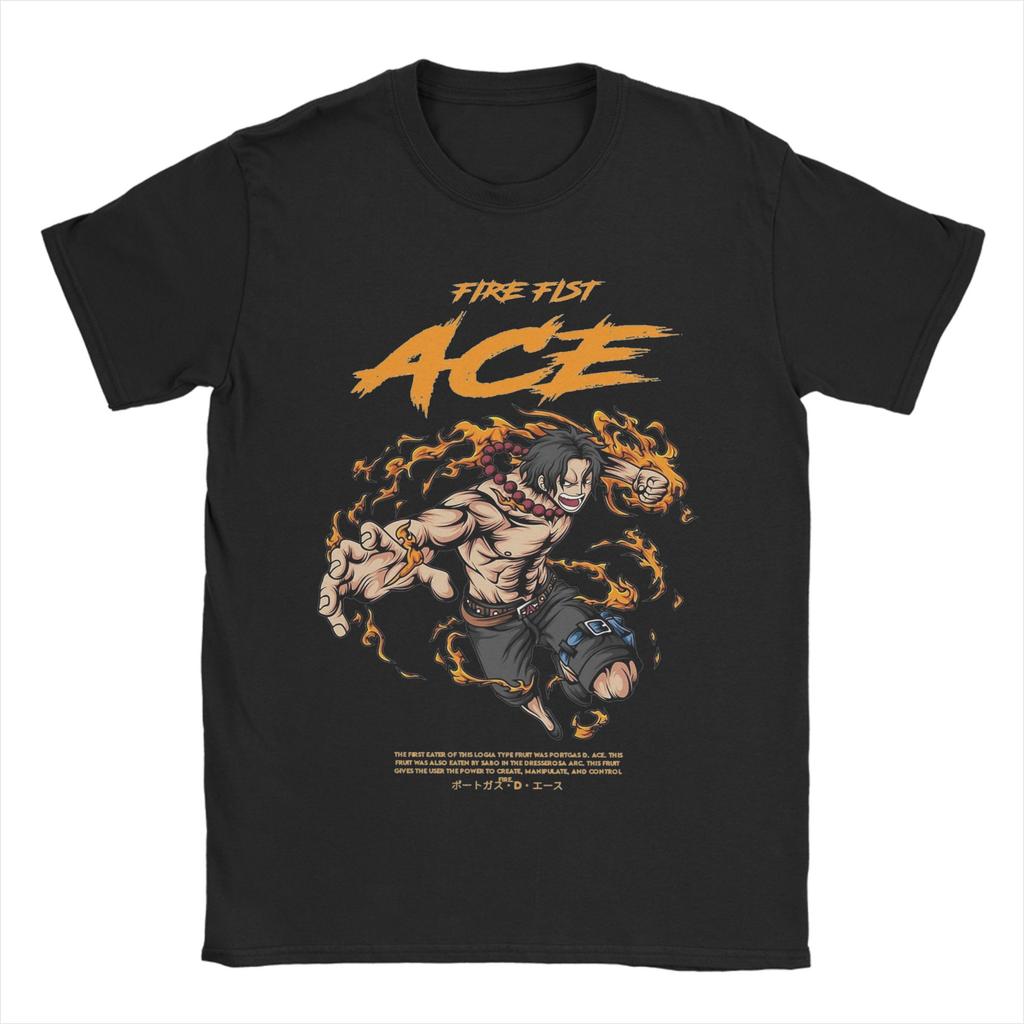 Vintage Portgas D Ace TShirt for Men Crewneck Pure Cotton T Shirts Ones Pieces Short Sleeve Tees Plus Size Tops