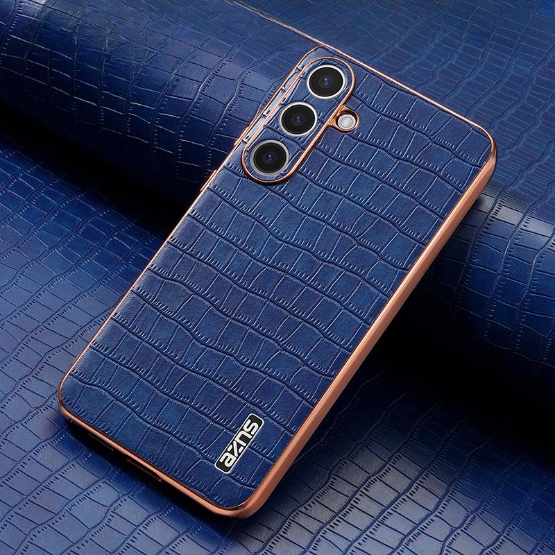 Подходит для чехла для телефона Samsung S25ultra, чехол-книжка с тиснением под крокодила для Galaxy, полное покрытие, гальванизированный S24, противоударный 23ultra, кожаный чехол