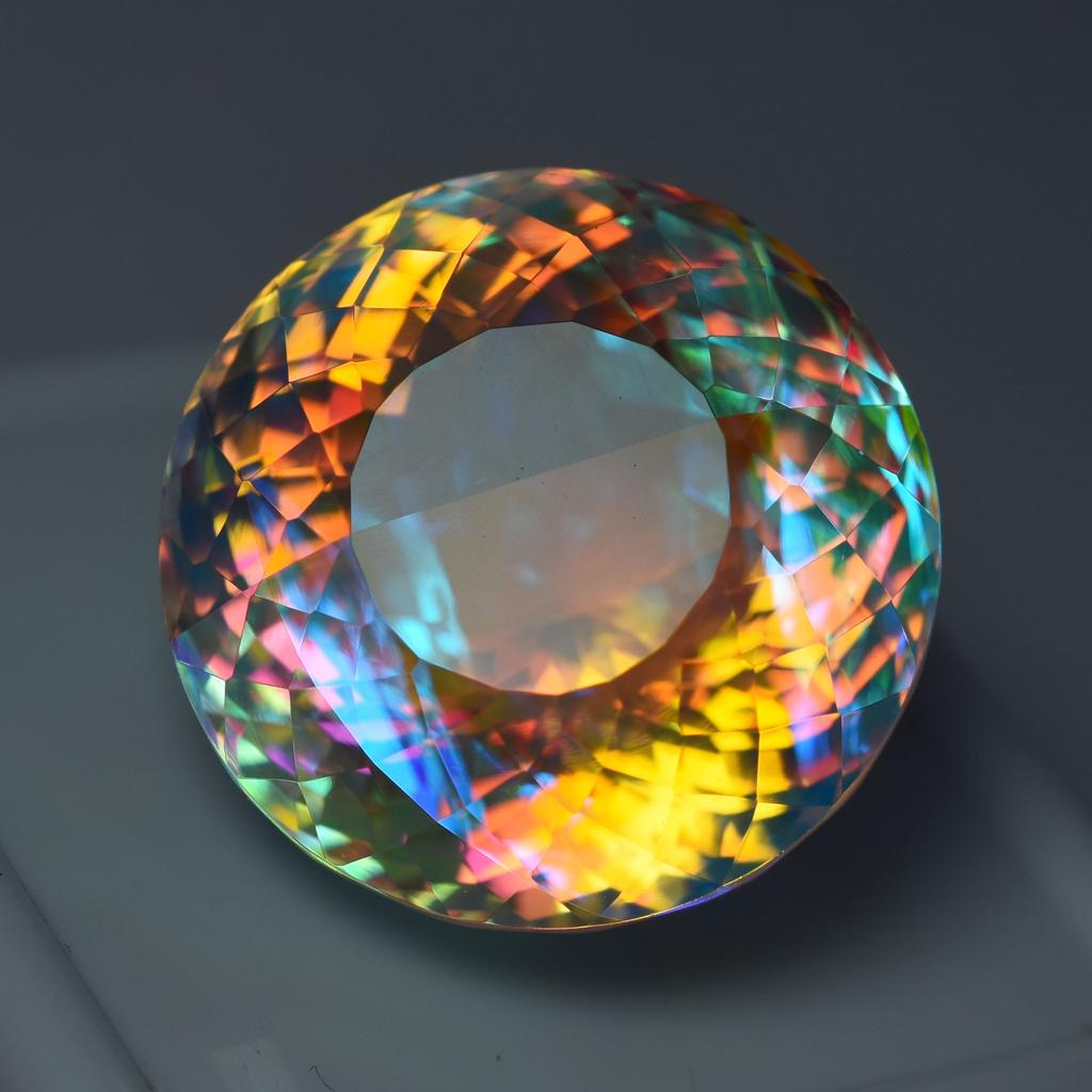 Rainbow Topaz Loose Gemstone Round Cut 62.25 ct Mystic for Jewelry Making and Gem Collections