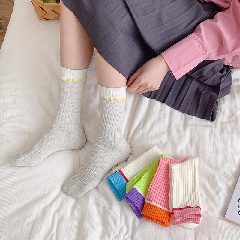 Женские носки Dopamine Candy Color Mid-Tube - модные контрастные спортивные чулки