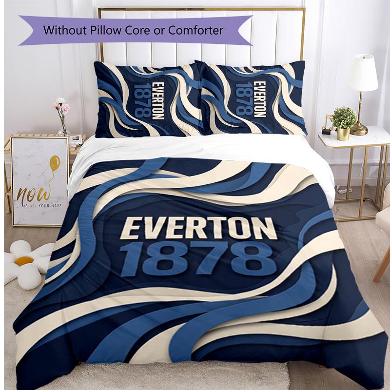 Everton Football Printed 3 Pieces Bedding Set, Comfortable Skin Friendly Bedroom Duvet Cover Set