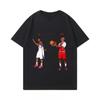 Autumn Pure Cotton Skin-friendly T-shirt Men and Women Couples Fashion Simple Basketball Retro Printing Trend Large Size T-shirt