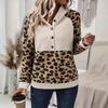 Женская осенне-зимняя повседневная толстовка с капюшоном с длинными рукавами и леопардовым принтом, лоскутный топ с длинными рукавами, полиэстер