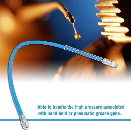 Grease Gun Hose Grease Gun Kit 23.6 inches Heavy Duty Flexible Gun Whip Hose Coupler Extension Spring Flex Hose Blue