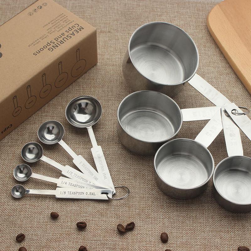 Versatile Steel Stainless Measuring Cups And Spoons Set For Baking Coffee And Sweet Treats