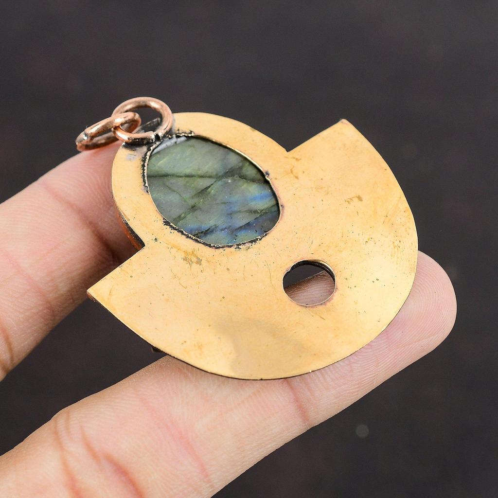 Кулон из меди с лабрадоритом, высококачественный драгоценный камень, подвески ручной работы, ювелирные изделия из меди, эффектный кулон, свадебный подарок, абсолютно новый кулон