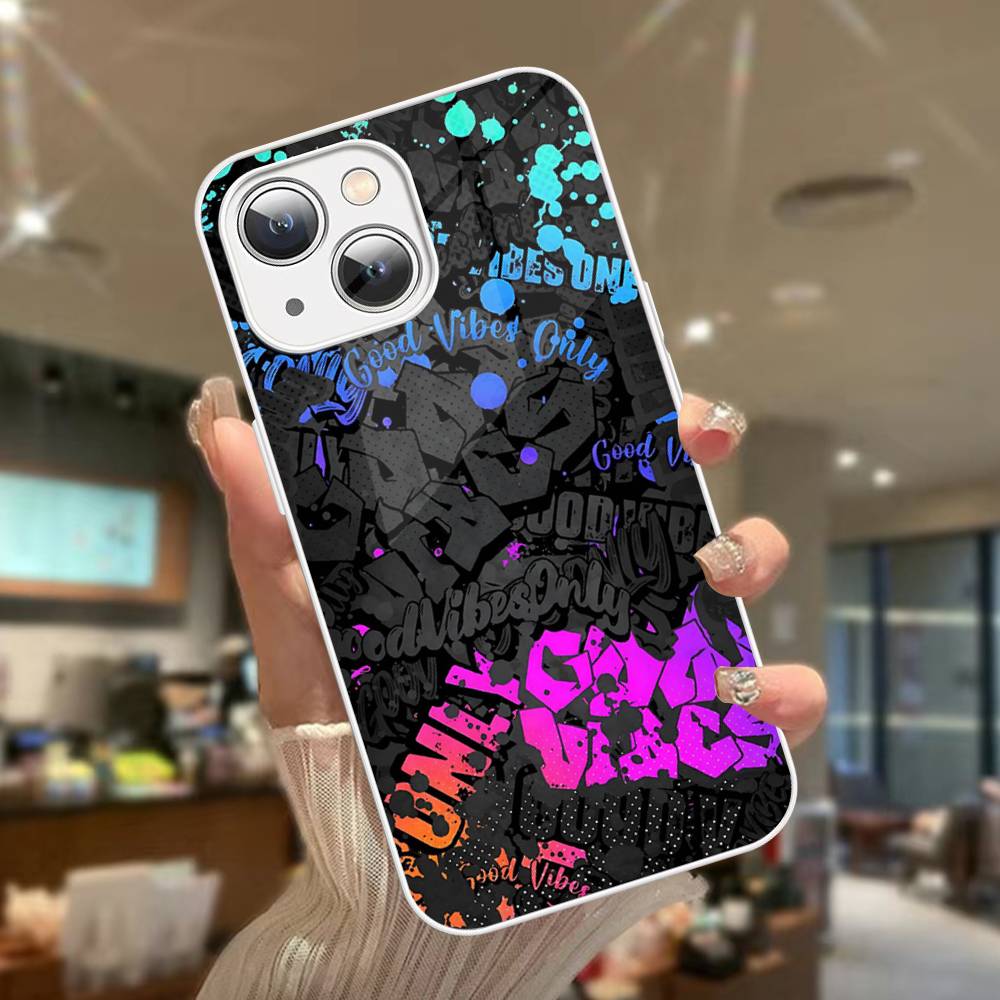 Крутая Черная Граффити Защитная Крышка из Закаленного Стекла для iPhone 14 13 12 Mini 11 Pro XS Max X XR 14 Plus