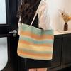 Bohemian Style Strip Weave Bag Beach Handbag Hollow Tote Bag Casual Rainbow Beach Bag Vacation