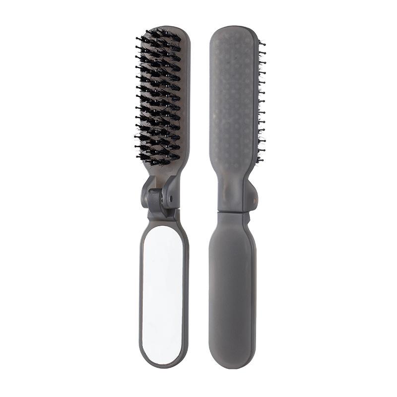 1Pc Boar Bristle Massage Hair Comb Anti Static with Makeup Mirror Folding Comb High Skull Integrated Styling Combs Supplies