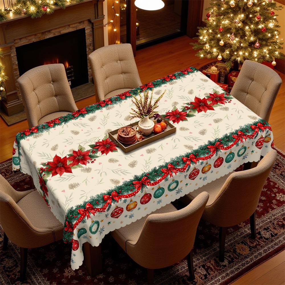 Christmas Tablecloth, Festive Tablecloth Bell Ball, Household Waterproof And Oil-Proof Leave-In Placemat Decoration Scene Arrangement