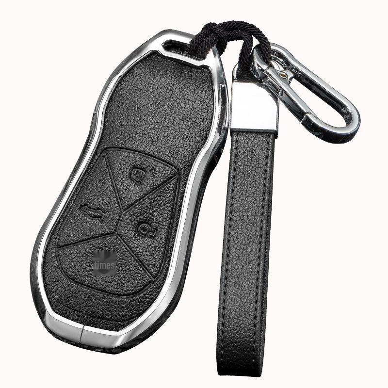 Кожаный чехол для ключа автомобиля с хорошим сигналом для Xiaopeng P7 G9 G3 P5 - Металлический, полная защита, двусторонняя защита